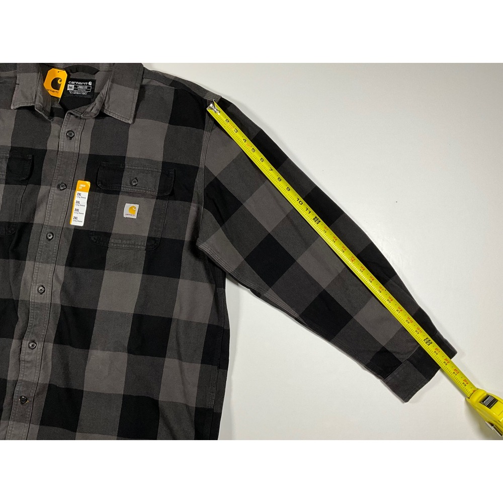 Carhartt Mens 2XL Loose Fit Heavyweight Flannel Long Sleeve Plaid Shirt Gravel - Picture 7 of 15